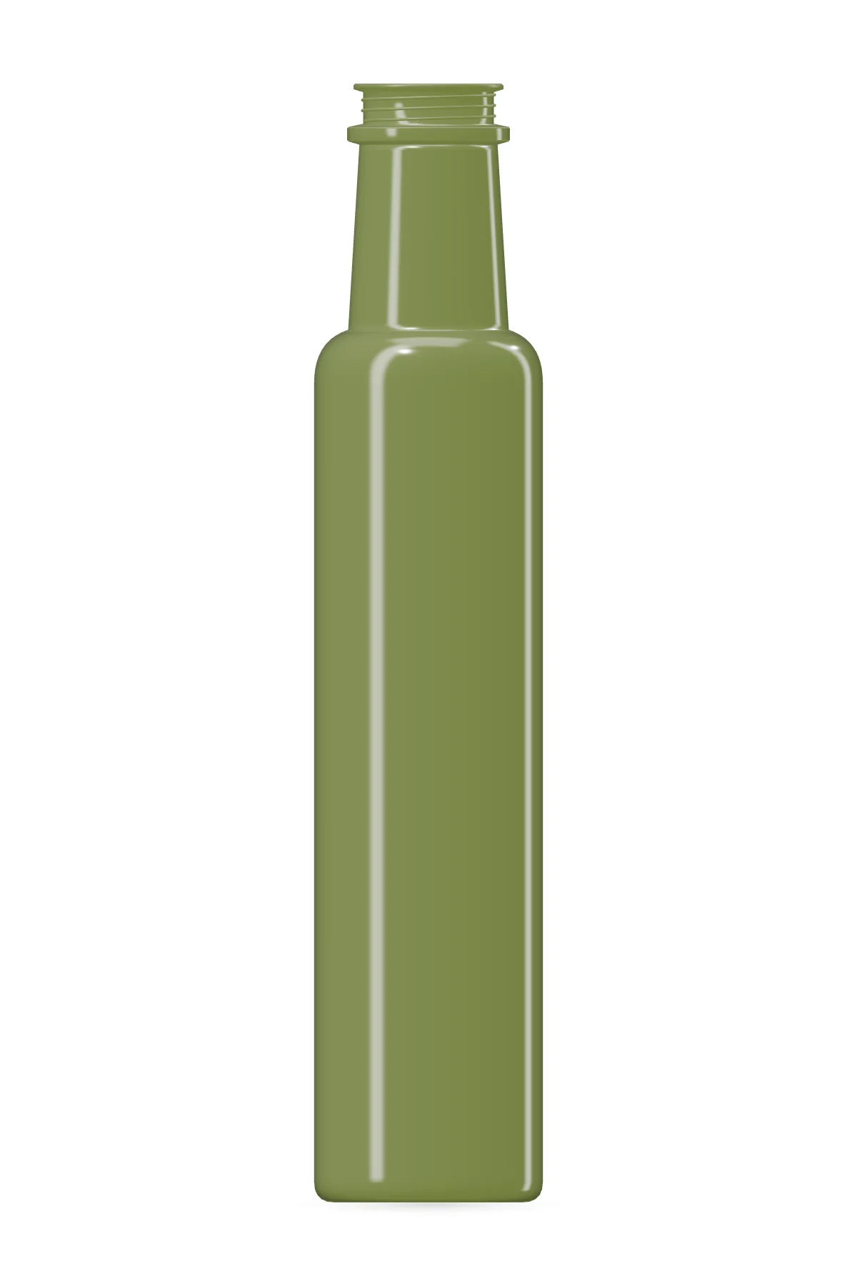 Rendu illustratif · DORKA 250 ml, vert olive, sans bouchon — Face · Proportions indicatives